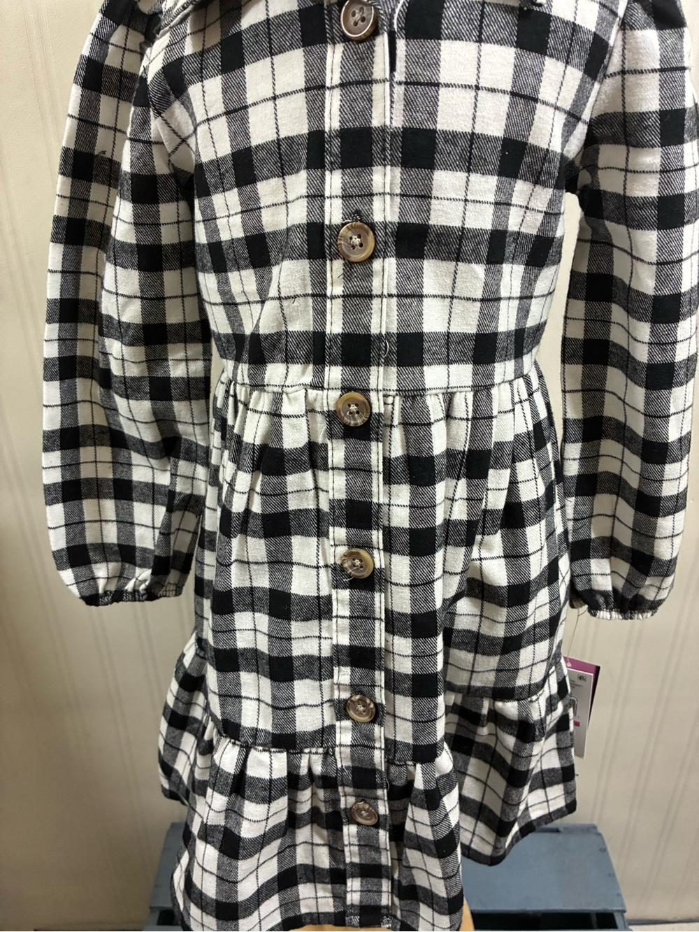 Black and White Plaid Button-Front Dress